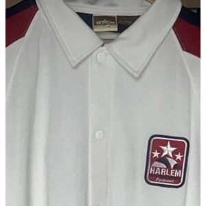 Harlem Globetrotters 2-Sided Polo Jersey Top Men's L White Blue Red Embroidered
